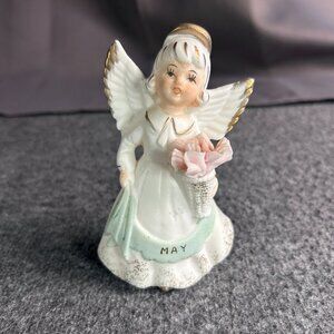 Vintage Norcrest May Birthday Girl Angel‎ Ceramic Figurine Japan 4.5 In